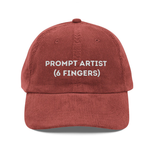 Vintage Corduroy Cap - 'Prompt Artist (6 Fingers)' Embroidered Hat