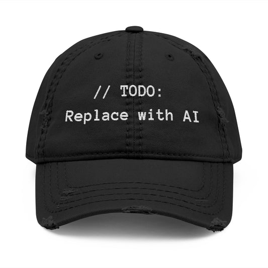 Distressed Dad Hat - 'Replace with AI' Embroidered Cap for Tech Lovers