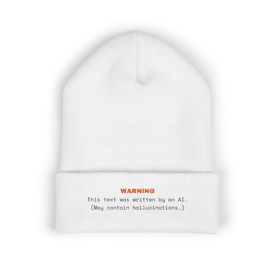 AI Warning Cuffed Beanie - Trendy Embroidered Winter Hat