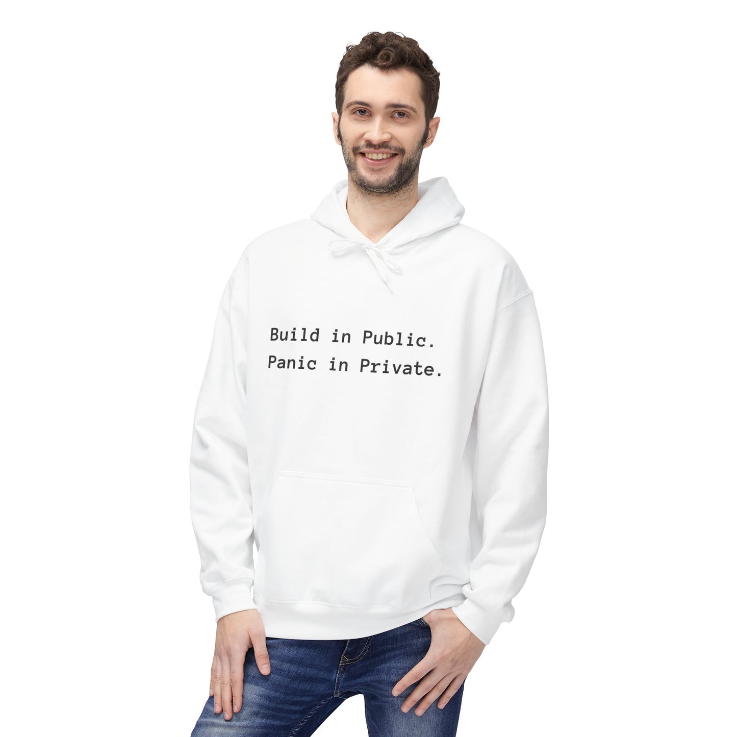 Entrepreneur Motivational Hoodie - Build in Public, Panic in Private