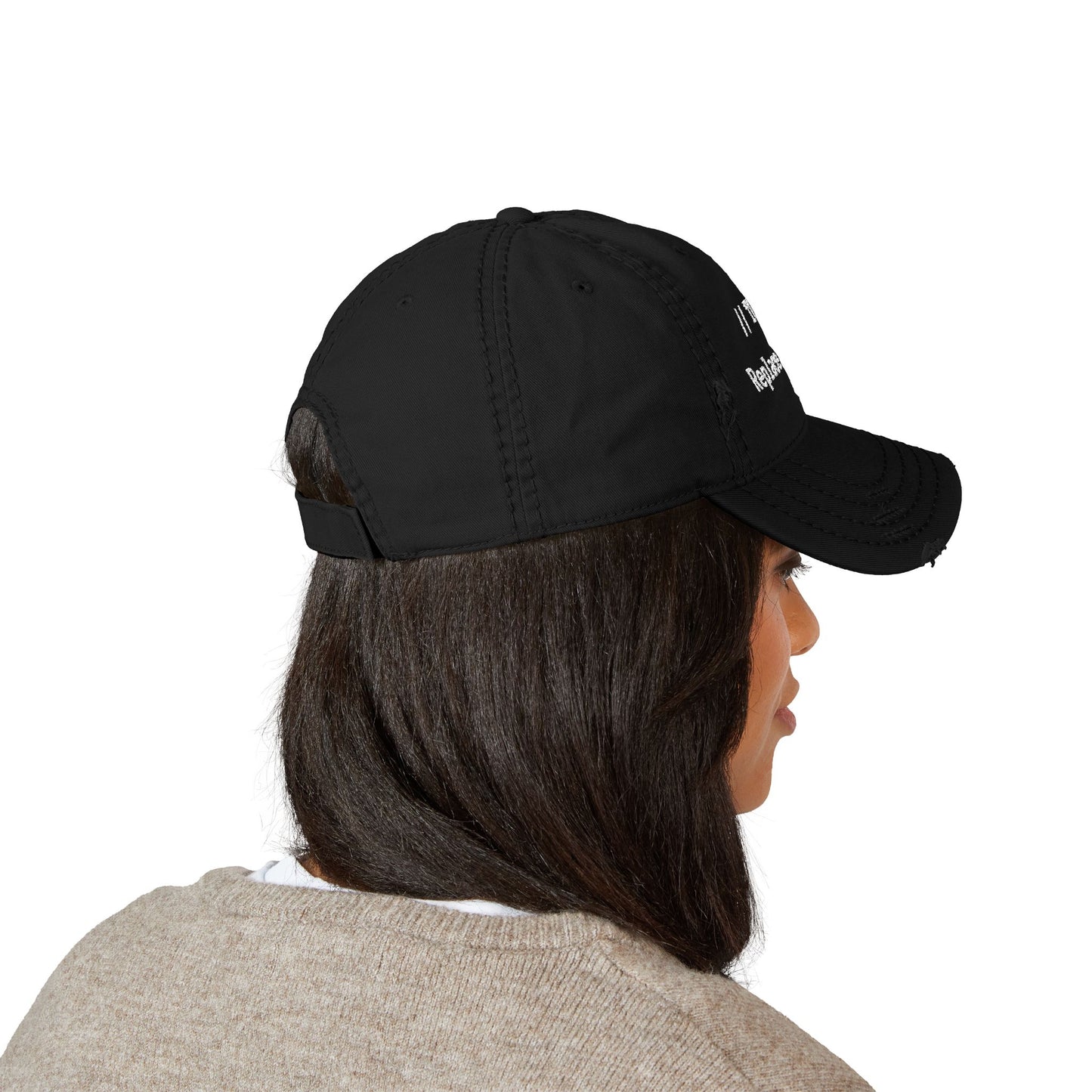 Distressed Dad Hat - 'Replace with AI' Embroidered Cap for Tech Lovers